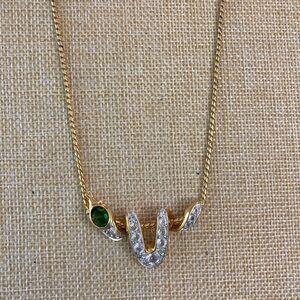 Copy Vintage Green &‎ Clear Rhinestones Necklace